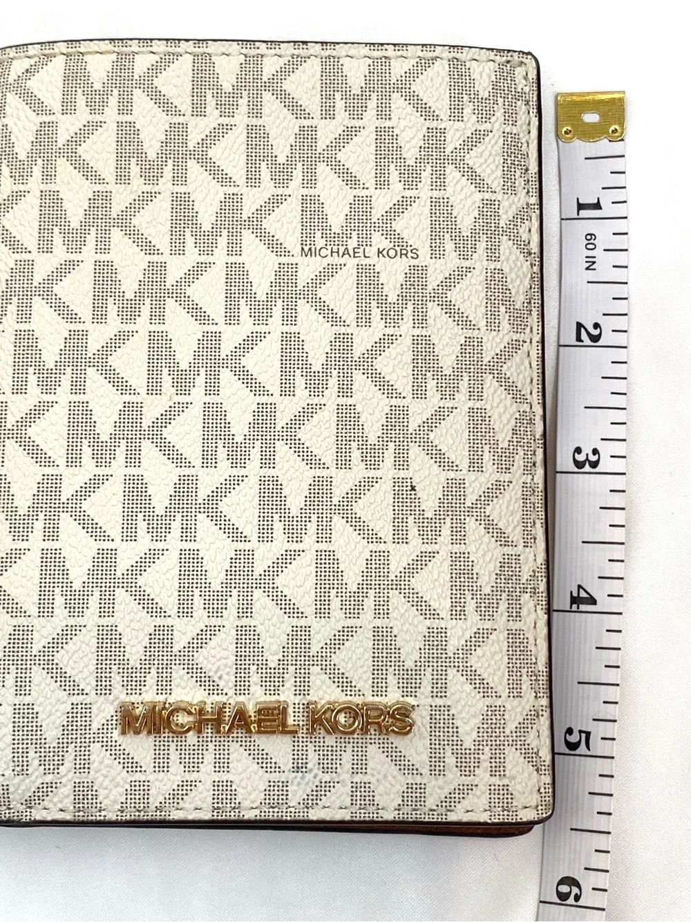 Michael Kors White Logo Print Travel Wallet with Gold Hardware